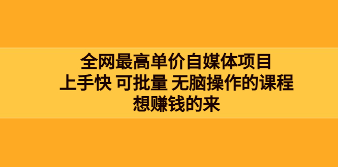 【副业项目3976期】全网最单高价自媒体项目：上手快 可批量 无脑操作的课程，想赚钱的来-千图副业网