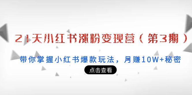 【副业项目4158期】21天小红书涨粉变现营（第3期）：带你掌握小红书爆款玩法，月赚10W+秘密-千图副业网