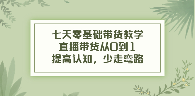 【副业项目4305期】七天零基础带货教学：直播带货从0到1，提高认知，少走弯路-千图副业网