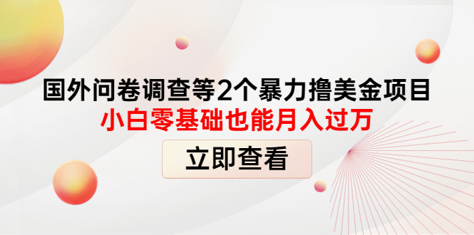 【副业项目4372期】国外问卷调查等2个暴力撸美金项目，小白零基础也能月入过万-千图副业网