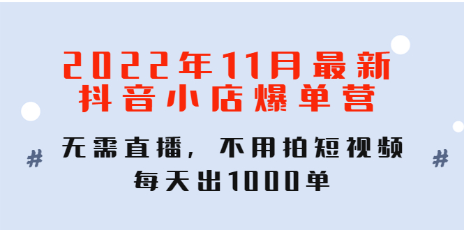 【副业项目4624期】2022年11月最新抖音小店爆单营：无需直播，不用拍短视频，每天出1000单-千图副业网