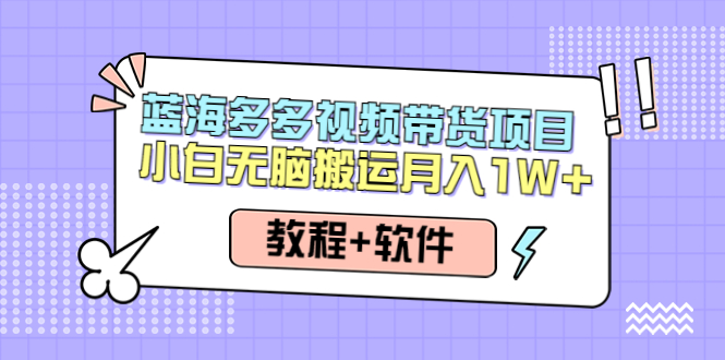 【副业项目4612期】人人都能操作的蓝海多多视频带货项目 小白无脑搬运月入10000+（教程+软件）-千图副业网