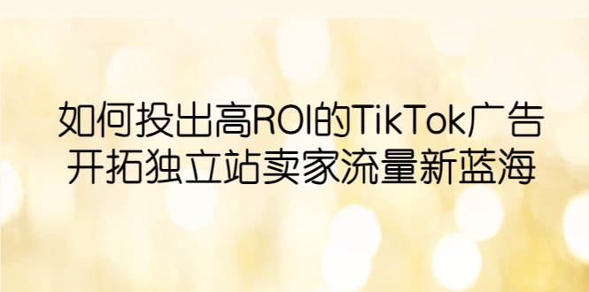 【副业项目6124期】如何投出高ROI·TikTok广告，开拓独立站卖家流量新蓝海-千图副业网