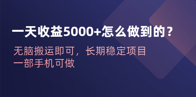 【副业项目6540期】一天收益5000+怎么做到的？无脑搬运即可，长期稳定项目，一部手机可做-千图副业网