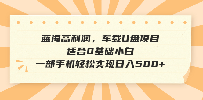 【副业项目6800期】蓝海高利润，车载U盘项目，适合0基础小白，一部手机轻松实现日入500+-千图副业网