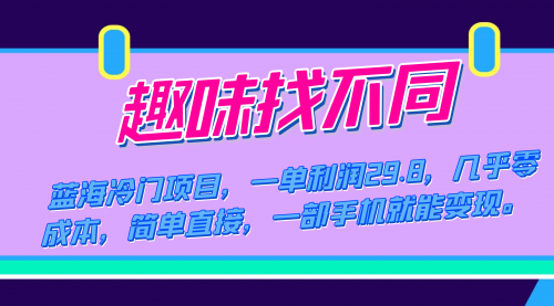 【副业项目7745期】蓝海冷门项目，趣味找不同，一单利润29.8，几乎零成本，一部手机就能变现-千图副业网