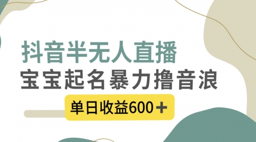 【副业项目8385期】抖音半无人直播，宝宝起名，暴力撸音浪，单日收益600+-千图副业网