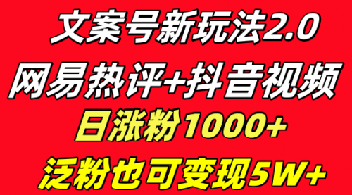 【副业项目8628期】文案号新玩法 网易热评+抖音文案 一天涨粉1000+-千图副业网