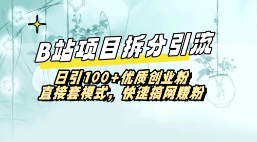 【副业8967期】B站项目拆分引，快速日3100+优质创业粉-千图副业网