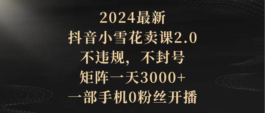 2024最新抖音小雪花卖课2.0 不违规 不封号 矩阵一天3000+一部手机0粉丝开播-千图副业网