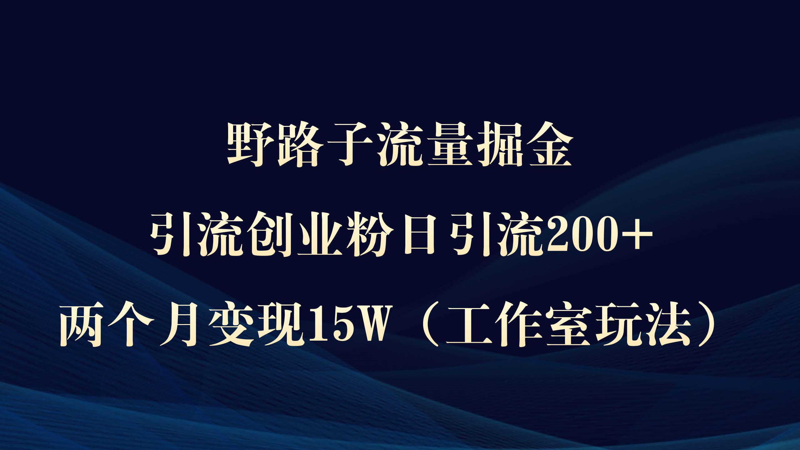 野路子流量掘金，引流创业粉日引流200+，两个月变现15W（工作室玩法））-千图副业网