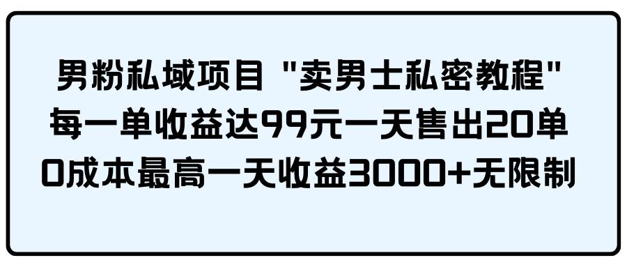 男粉私域项目 卖男士私密教程 每一单收益达99元一天售出20单-千图副业网