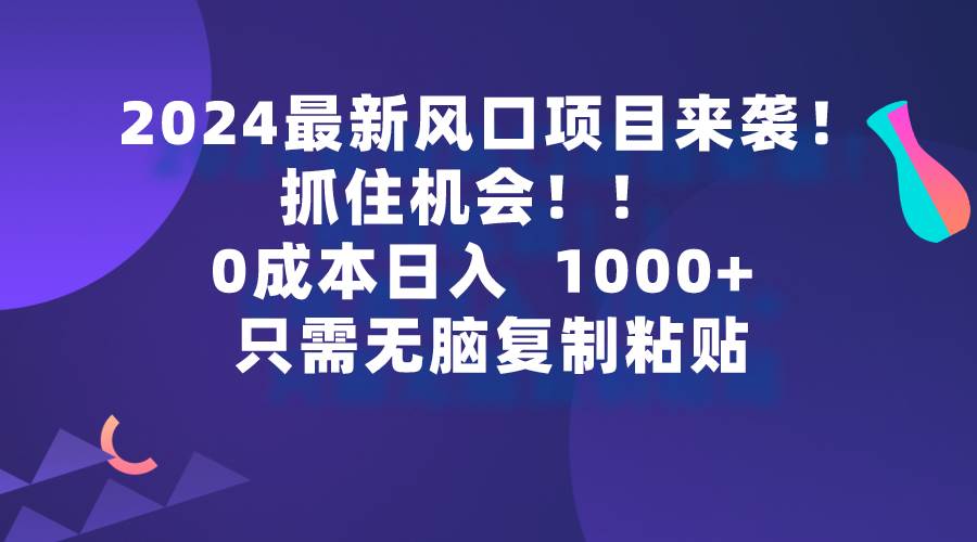 2024最新风口项目来袭，抓住机会，0成本一部手机日入1000+，只需无脑复…-千图副业网