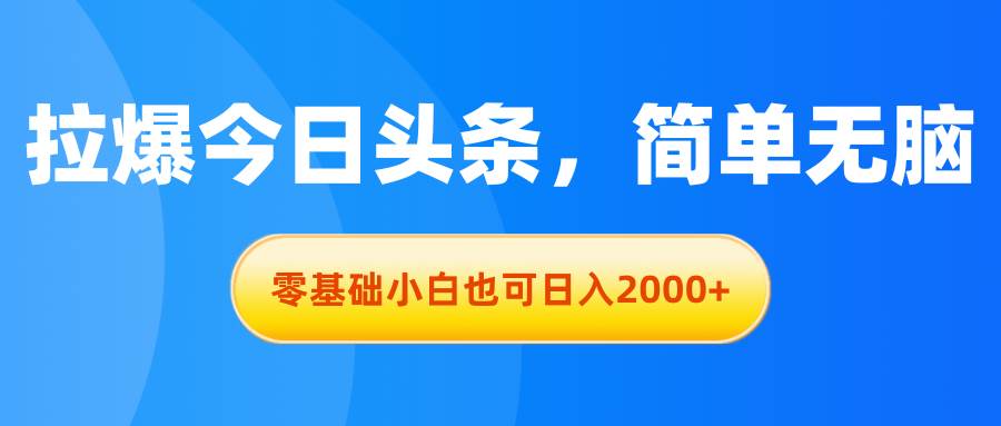 拉爆今日头条，简单无脑，零基础小白也可日入2000+-千图副业网