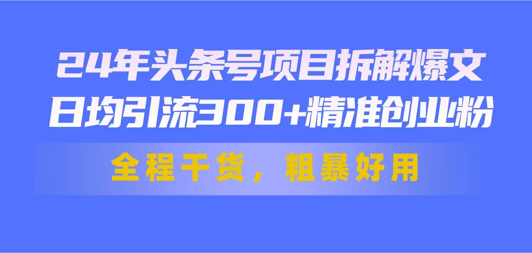 24年头条号项目拆解爆文，日均引流300+精准创业粉，全程干货，粗暴好用-千图副业网