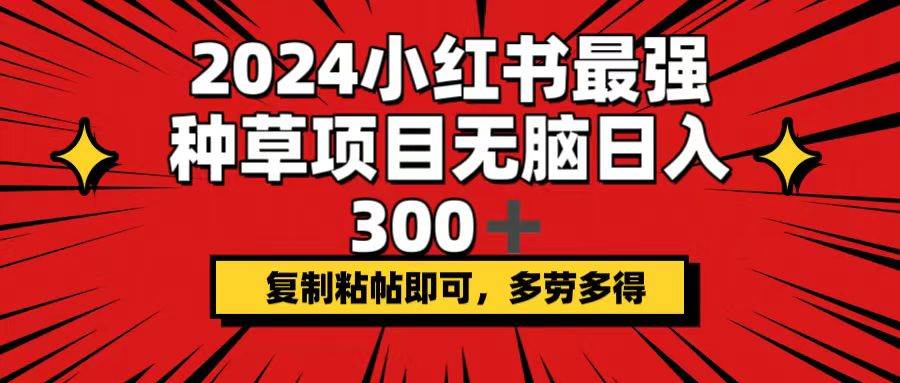 2024小红书最强种草项目，无脑日入300+，复制粘帖即可，多劳多得-千图副业网