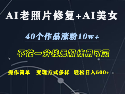 AI老照片修复+AI美女玩发  40个作品涨粉10w+  不花一分钱使用可灵  操作简单  变现方式多样话   轻松日去500+-千图副业网