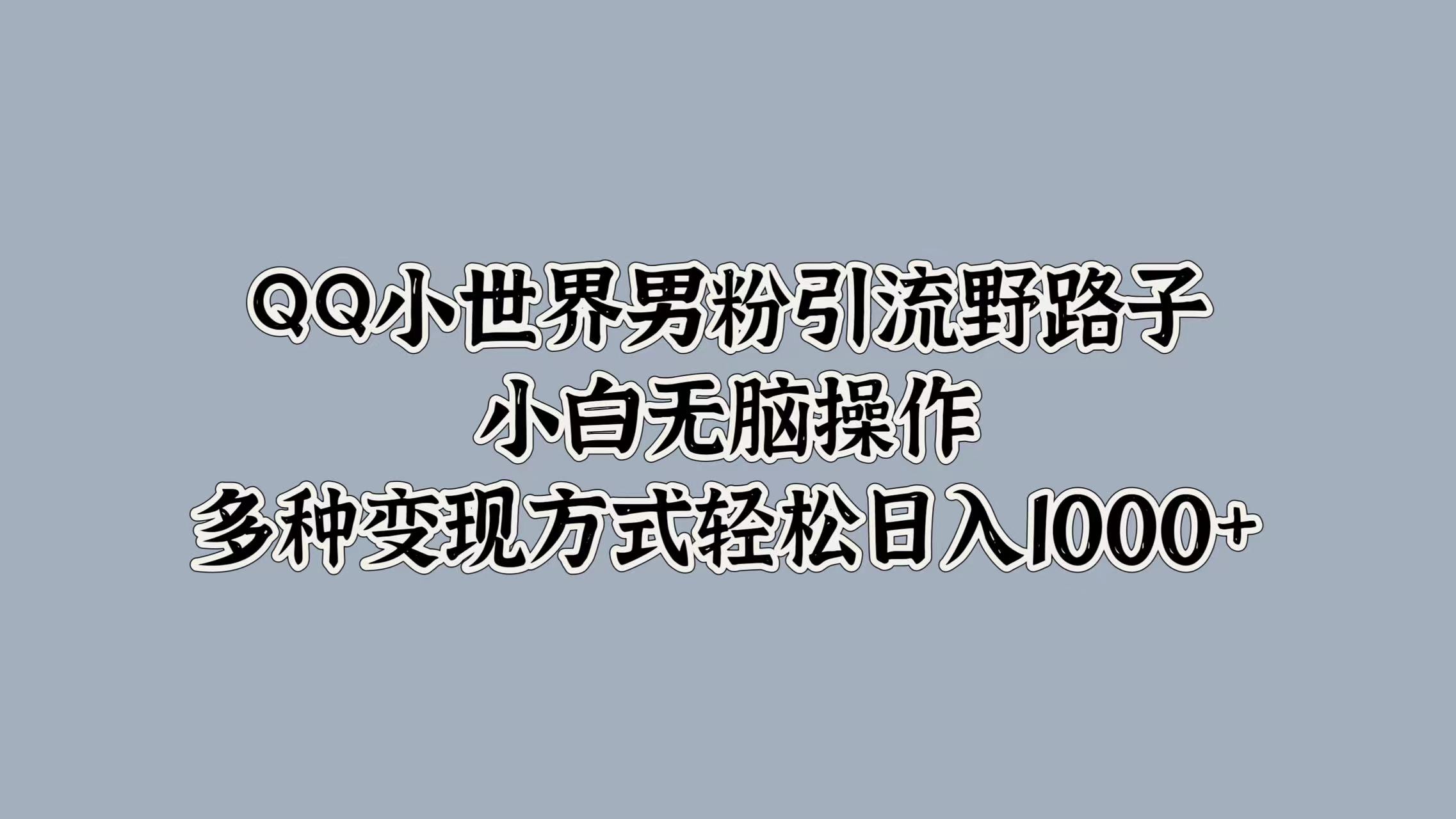 QQ小世界男粉引流野路子，小白无脑操作，多种变现方式轻松日入1000+-千图副业网