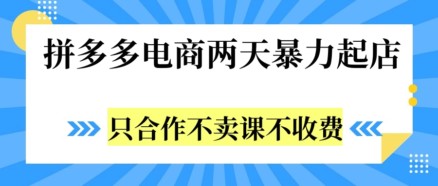 拼多多两天暴力起店，只合作不卖课不收费-千图副业网