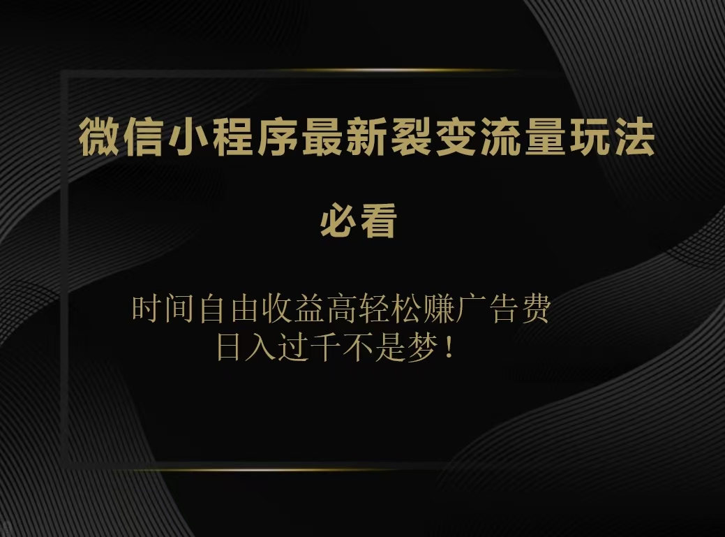 微信小程序最新裂变流量玩法，时间自由收益高轻松赚广告费，日入200-500+-千图副业网