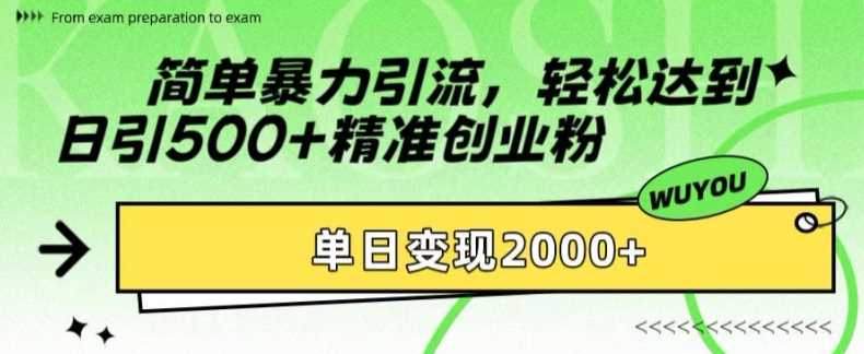 简单暴力引流轻松达到日引500+精准创业粉，单日变现2k【揭秘】-千图副业网