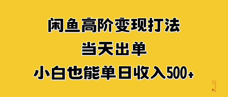 闲鱼高阶变现打法，当天出单，小白也能单日收入500+-千图副业网