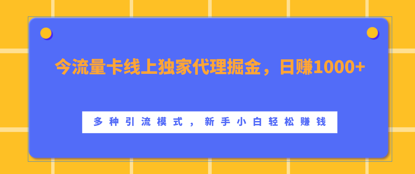 流量卡线上独家代理掘金，日赚1000+ ，多种引流模式，新手小白轻松赚钱-千图副业网