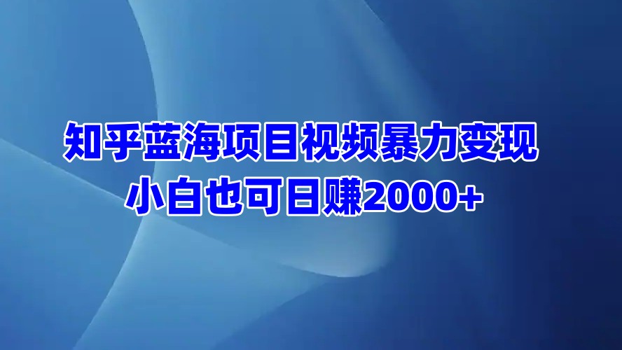 知乎蓝海项目视频暴力变现  小白也可日赚2000+-千图副业网