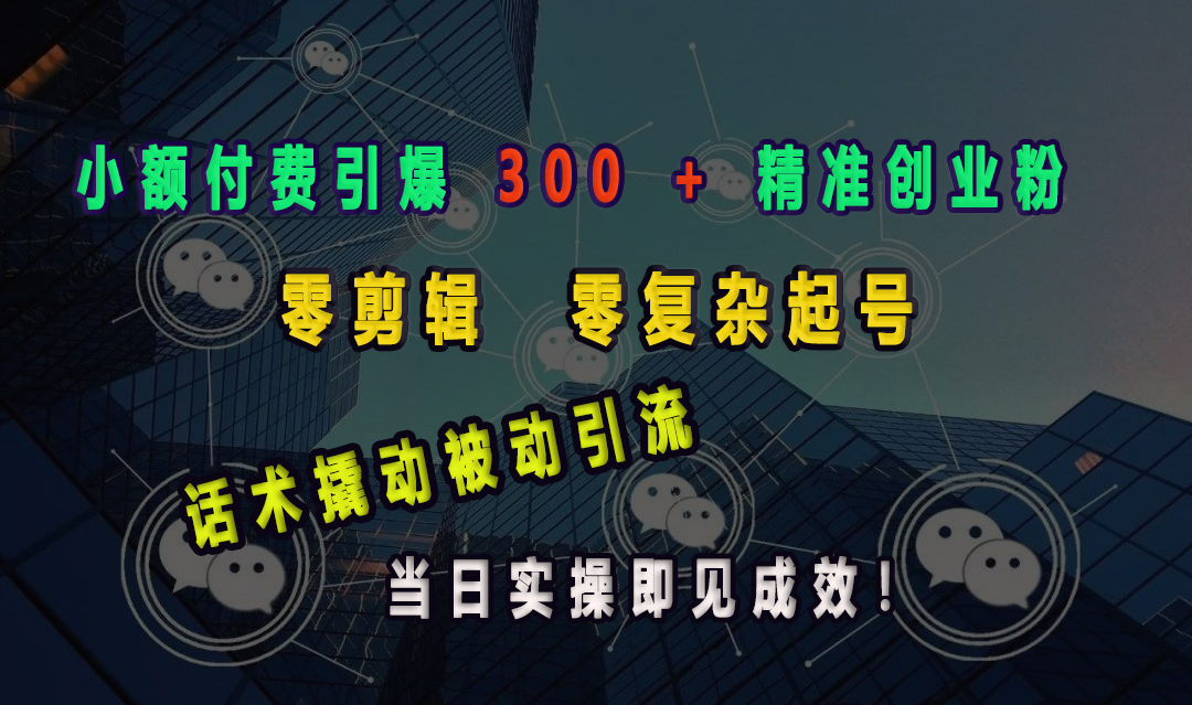 小额付费引爆 300 + 精准创业粉，零剪辑、零复杂起号，话术撬动被动引流，当日实操即见成效！-千图副业网