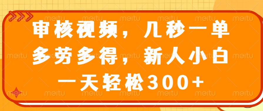 审核视频项目，几秒一单，多劳多得，新人小白一天轻松300+-千图副业网